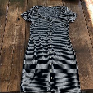 White and black striped button up dress